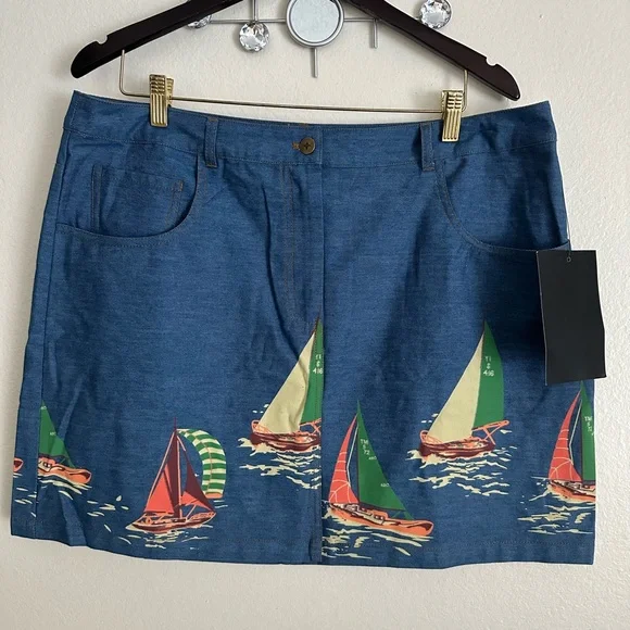Tuckernuck Blue Mini Skirt with Sailboat Design - Picture 6 of 11